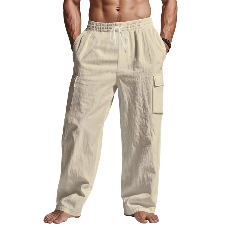 American and European Style Four Seasons New Fashion Men's Thin Breathable Multi-pocket Trousers Casual Trendy Solid Color Pants