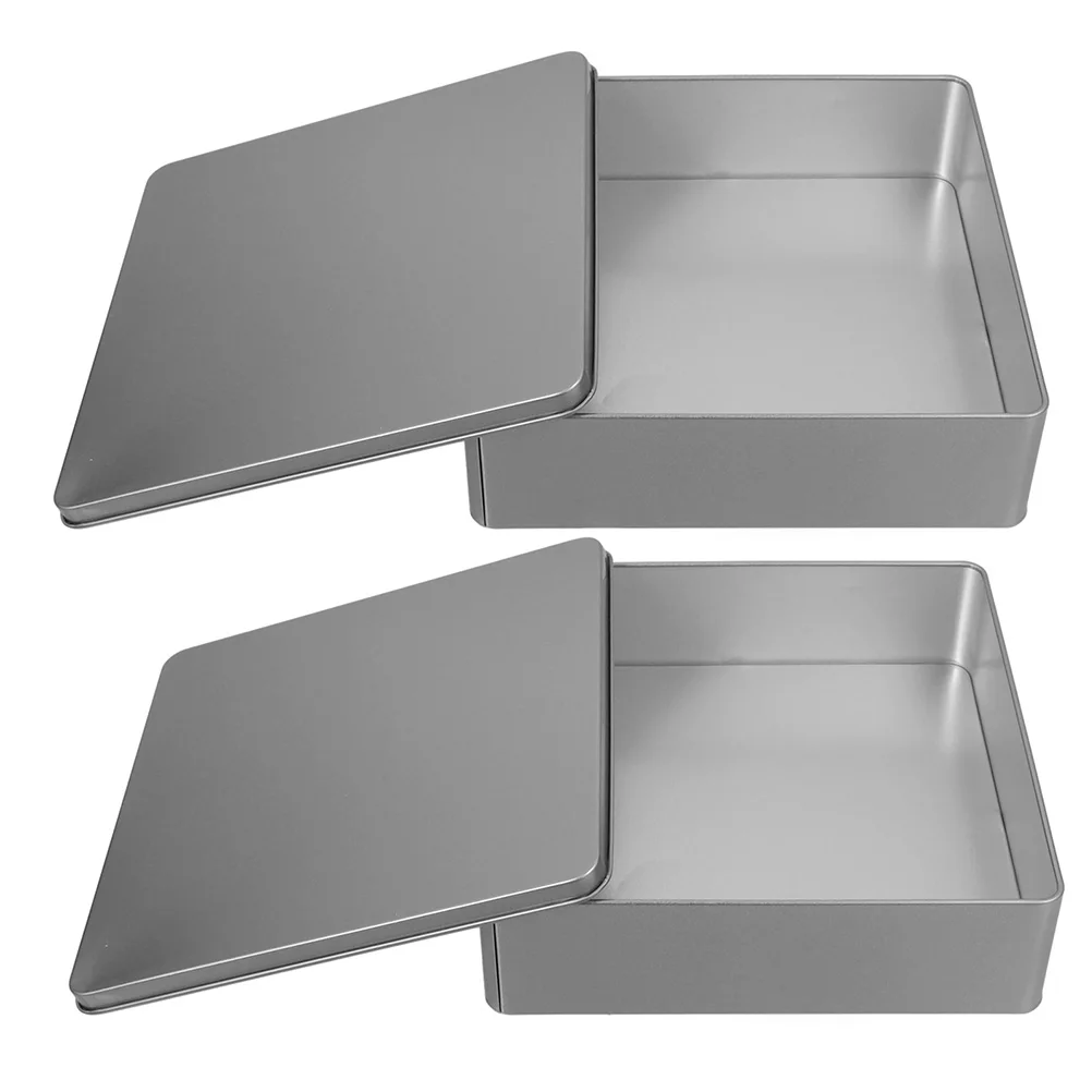 

2pcs Square Storage Boxes Large Capacity Tinplate Cookie Tins Decorative Metal Storage Home Organization Biscuit Containers