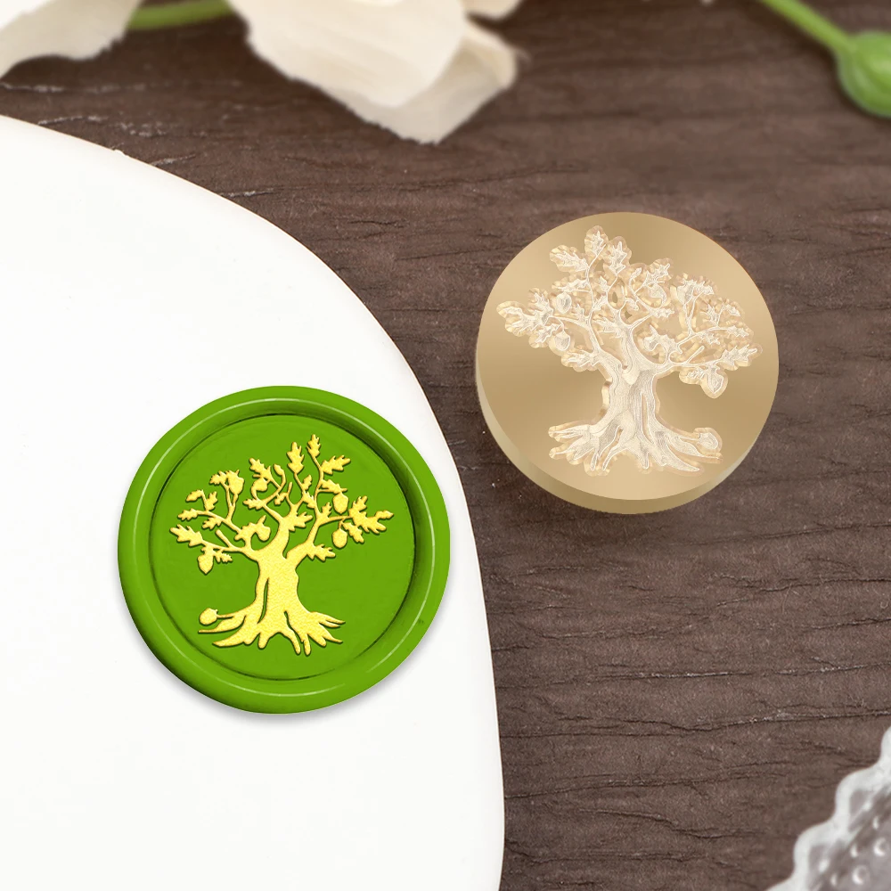 ختم شمع شجرة الحياة، طوابع ختم شمع نباتية رؤوس ختم نحاسية قابلة للتبديل لتزيين الهدايا وبطاقات المعايدة #6