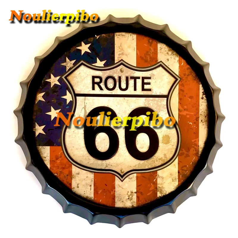 Bottle Cap Tin Logo Vintage American Metal Decor (Route 66 Motherroad Moto) Car Sticker Car Motorcycle Trolley Case Vinyl Decal