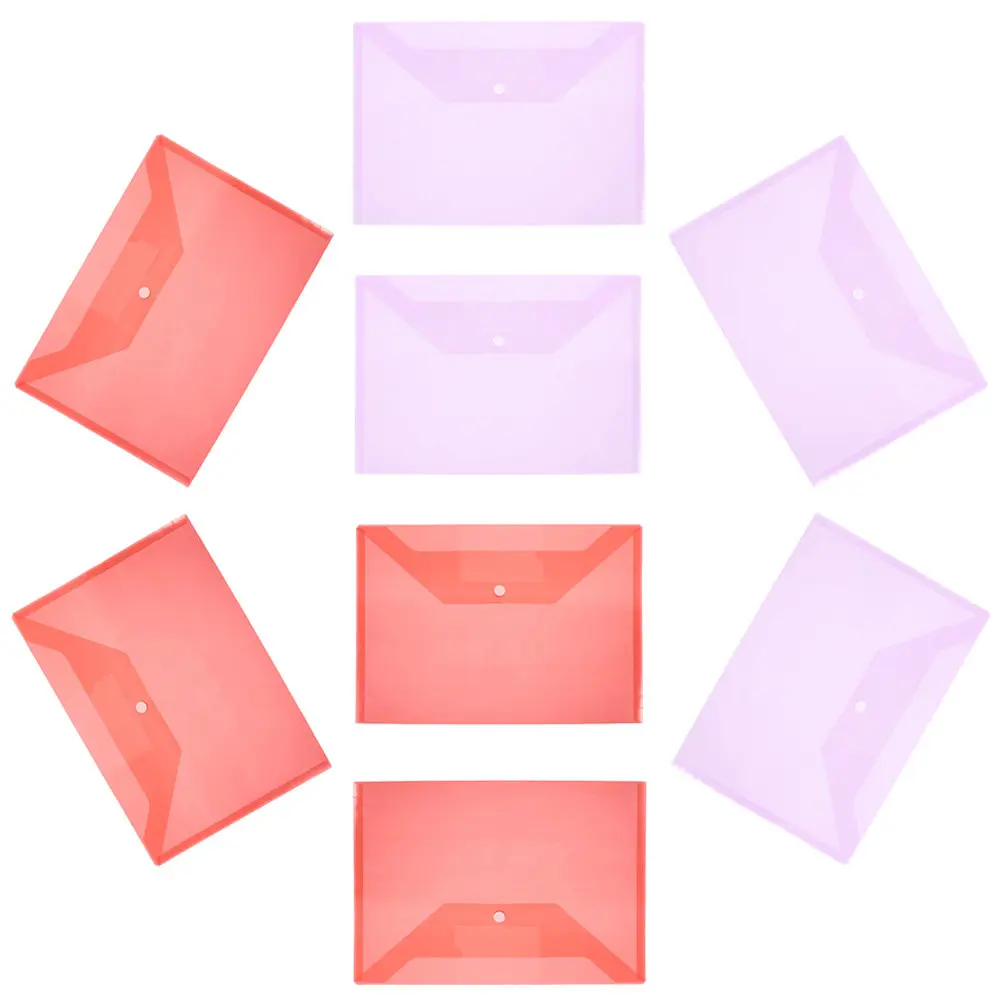 8Pcs Waterproof Document Holder Plastic File Pocket Organizer PP Material Snap Button for A4 Papers School Office Bills Receipts
