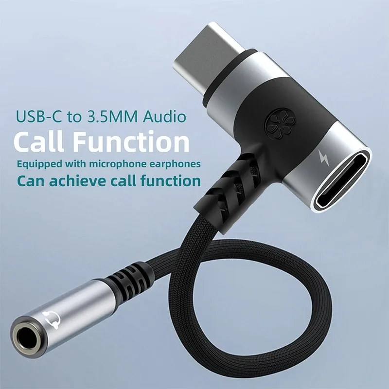 2-in-1 Kopfhörer- und Ladeadapter 3,5 MM Klinkenstecker Audio-Adapter Typ-C Dual-Head Audio-Adapterkabel für Typ-C Telefone