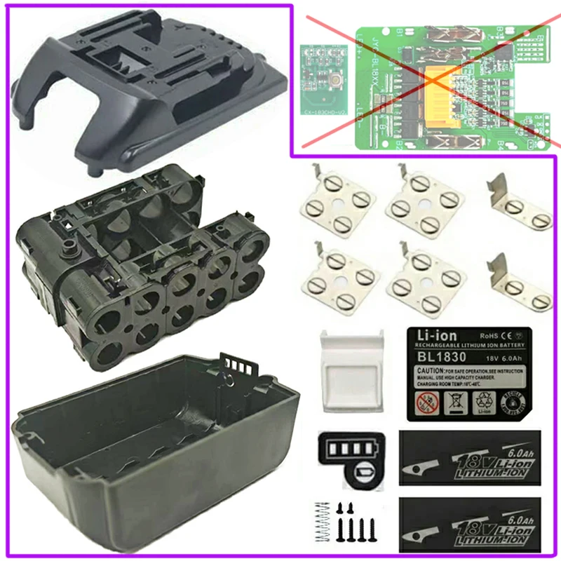 BL1830B Lithium Ion Battery Case 10X18650 For Makita 18V Li-ion Battery Pack Box Top Bottom Shell LED Key Sticker Housings