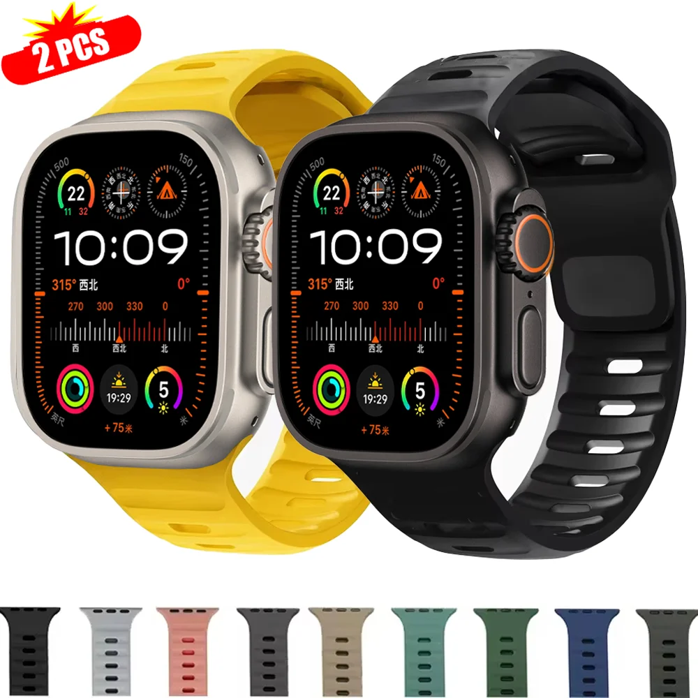 Sport Strap For Apple Watch Ultra band 49mm 45mm 40mm 44mm 42-41-38mm Silicone Air hole Bracelet iWatch Serie10 9 8 7 6 SE 5 4 3