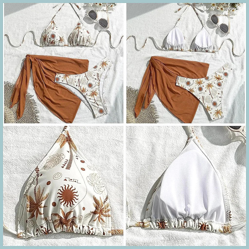 Sexy 3Pcs Brazilian Bikini Set for Women, Push-Up Swimsuit & Beach Cover Up, Summer Swimwear