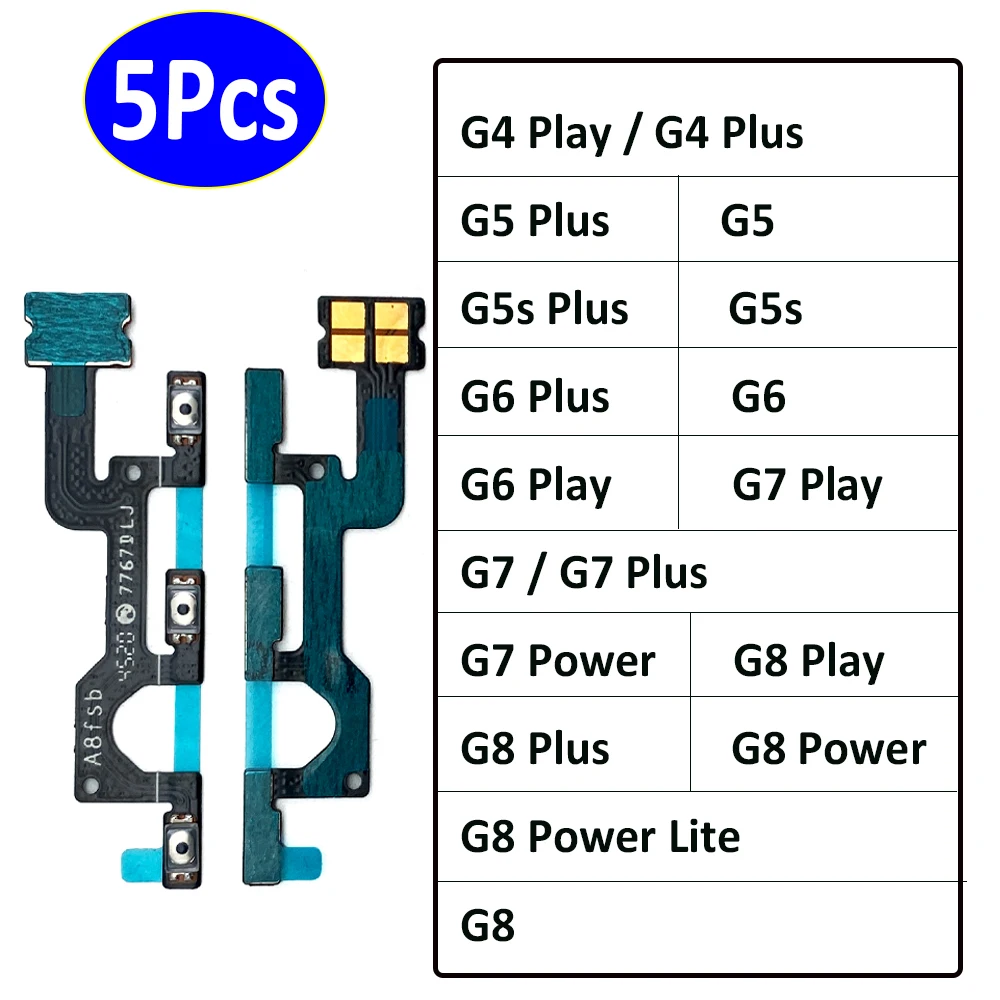 5Pcs，Power On Off Volume Side Button Key Flex Cable Replacement Parts For Motorola Moto G8 Power Lite G7 G6 G5 G5S G4 Plus Play