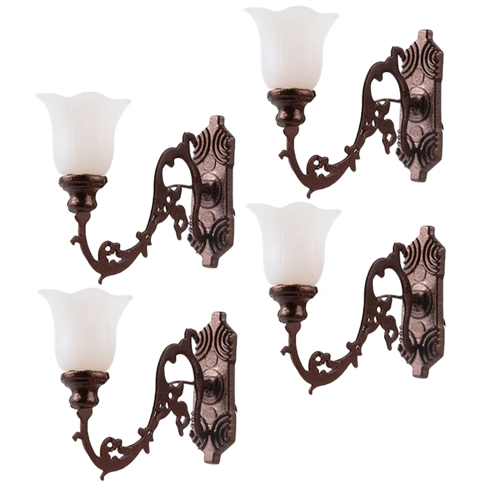 4 pièces maison de poupée applique murale Mini bricolage lumières parure jouet lampe modèle lampes extérieures pour matériel Table de sable matériaux