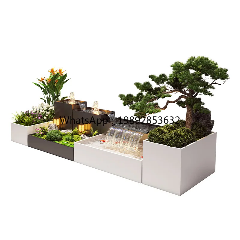 

XL Outdoor Water Curtain Landscape Wall Stainless Steel Fish Pond Landscaping Rockery Fountain Flowing Water Ornament