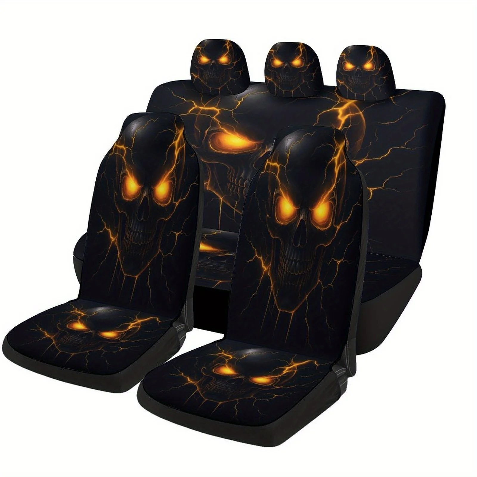 Juego de fundas para asientos de coche con diseño de Fiery Skull Aura para la mayoría de los coches, fundas protectoras decorativas para asientos de coche novedosas de moda, juego completo, Unive