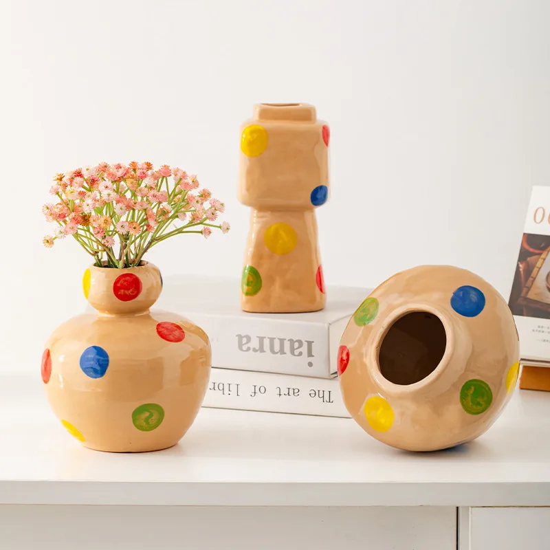 CAPIRON Ceramic Vase Beige Pop Art Flowerpot for Fresh Flower Pampas Grass Home Centerpiece Room Tabletop Decoration Modern Gift