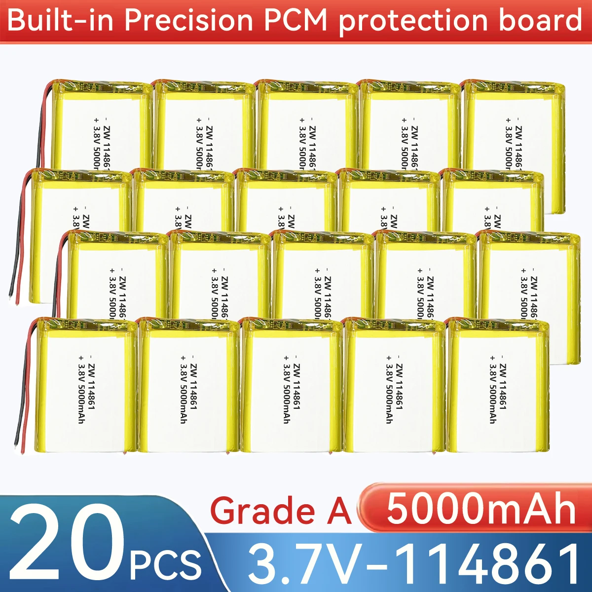 

114861 3.7V 5000mAh Перезаряжаемая литий-полимерная литий-ионная батарея с опциональным интерфейсом XH2.54mm PH2.0mm JST1.25mm Plug105060 125060