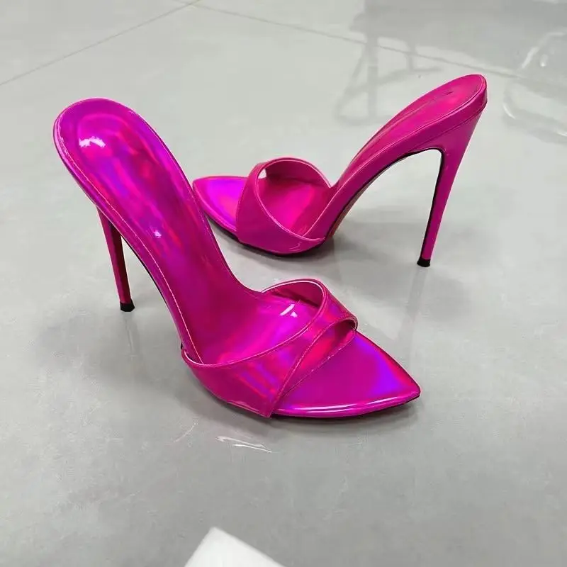 New Laser Rose Red High Heels for Women, Slim Heels with Pointed Toes, sexy Temperament, Socialite Sandals for Women