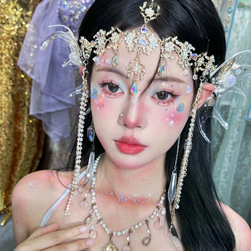 

2024 Crystal Fringe Elf HairBands for Women Temperament Charms Bride Hair Crown Wedding Party Female Hair Accessories Gift