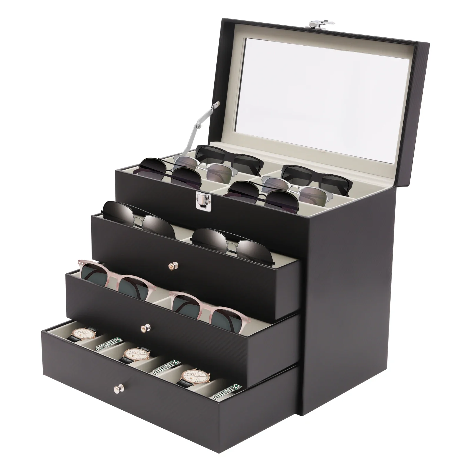 

Eyeglasses Storage and Sunglass Glasses Display Drawer Lockable Case Organizer Black