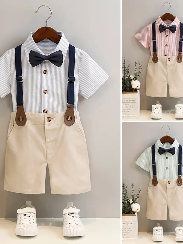 next-igpp-children's-spring-summer-new-boy-stripe-overalls-two-piece-set-baby-birthday-dress-suit-british-style-short-sleeve