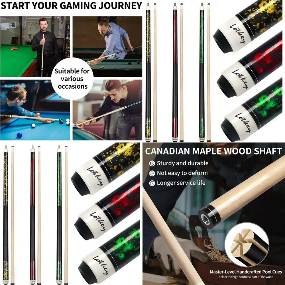 

Set of 4/3/2/1-58 18-21 oz Maple Billiard Cues for Professional Players, Durable Pool Sticks for Adults & Home Bars