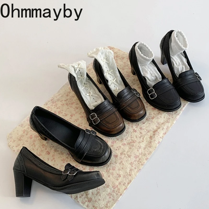 Vintage Thick Heel Women Mary Jane Shoes Ladies Concise Slip On Pumps Spring Autumn Women's Party Dress Shoes