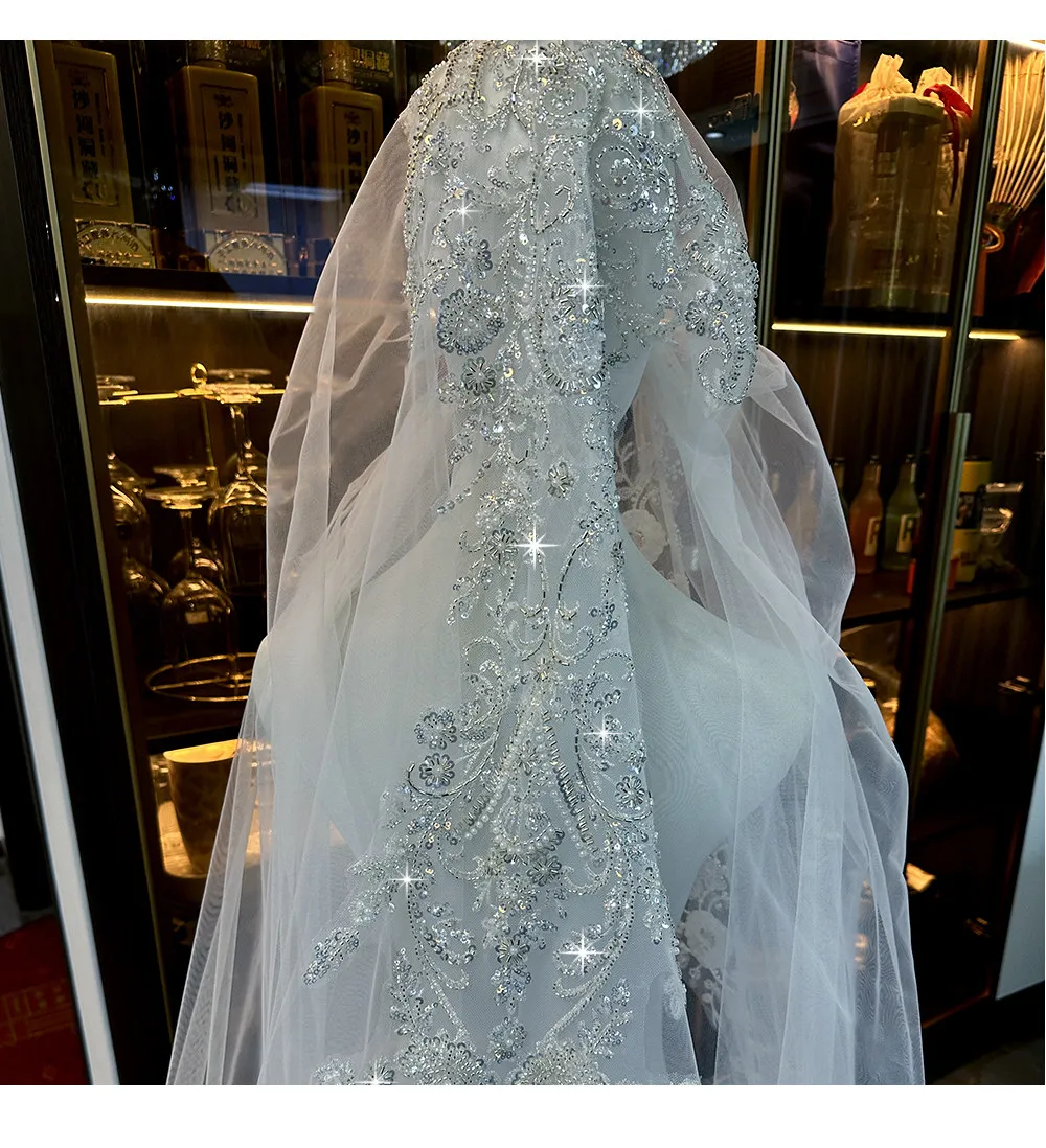 Luxury Cathedral Wedding Veil Rhinestone Embroidered Lace Edge Bridal Veil With Comb 3*3.5m Long Bridal Veil L&P DQL Studio