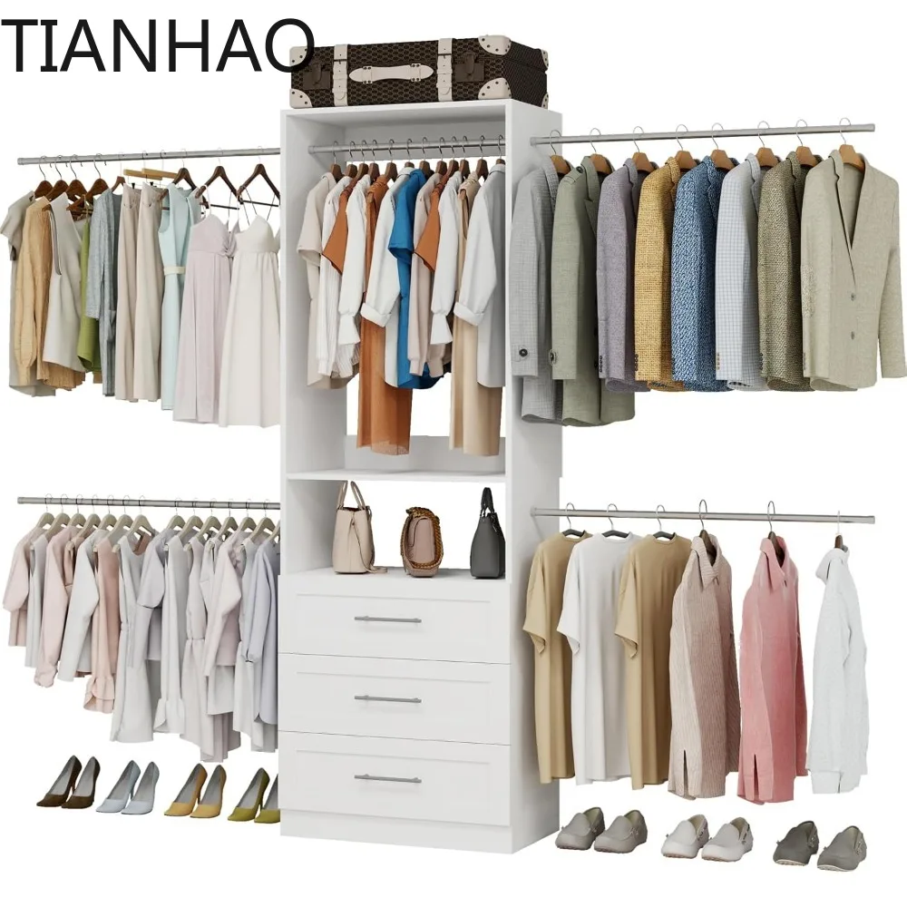 Closet System with 3 Drawers, 4-8.5  Wooden Closet Organizer System, 103” Closet Built in System with Shelves