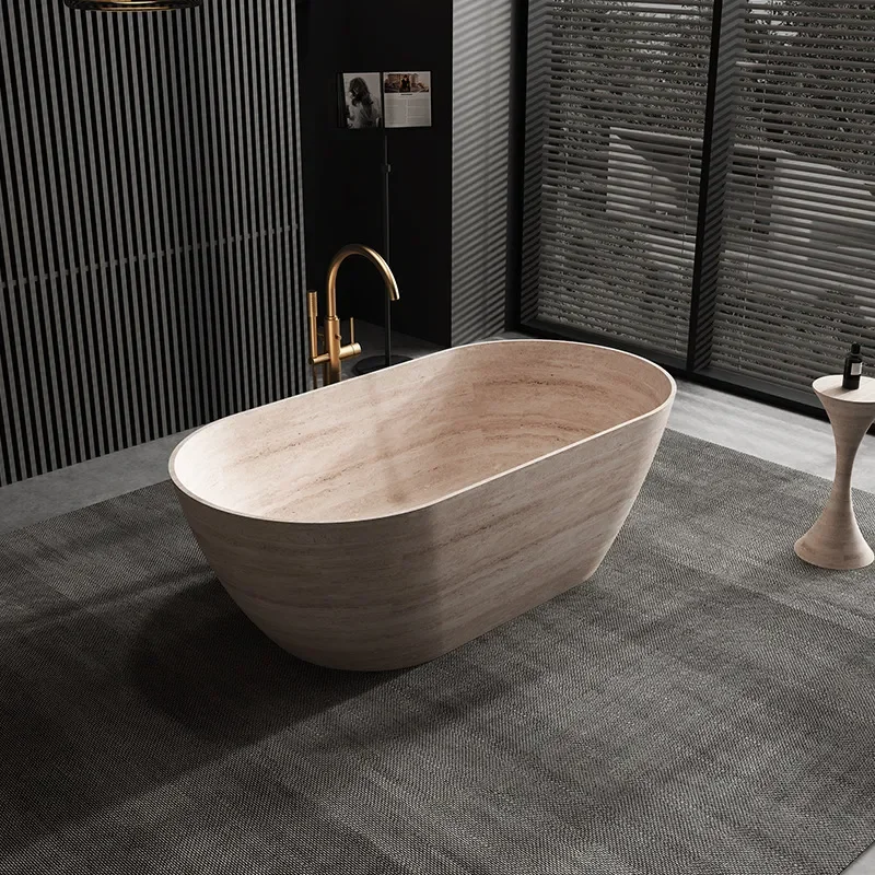 for Artificial Stone Luxury Imitation Marble Bathtub Freestanding Oval Tub for Family Hotel Homestay Internet Celebrity Style