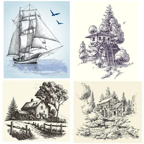 Vintage Forest scenery  Landscape|Trees Clear Stamps/Seal For DIY Scrapbooking Card Making Album Decorative Silicone Seal Craft