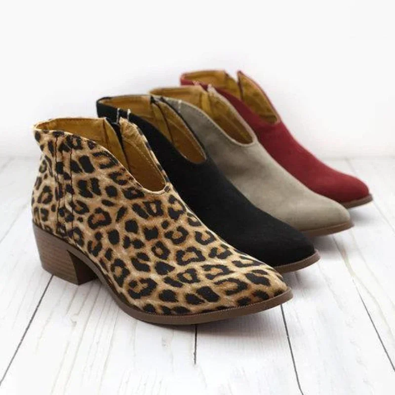 

2024 High Heel Boot Women Sexy Pointy Thick Heel Boots Party Leopard Print Shoe Ladies Outdoor comfortable casual women's boots