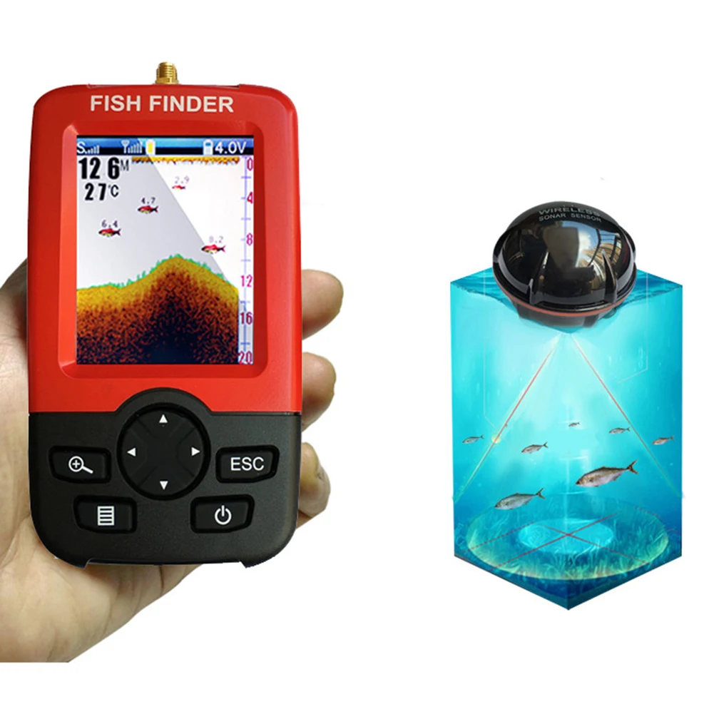 

100M Underwater Wireless Fishfinder LCD Color Screen Display 45M Depth Locator Echo Sounder Sonar Ice Fishing Tackle Fish Alarm