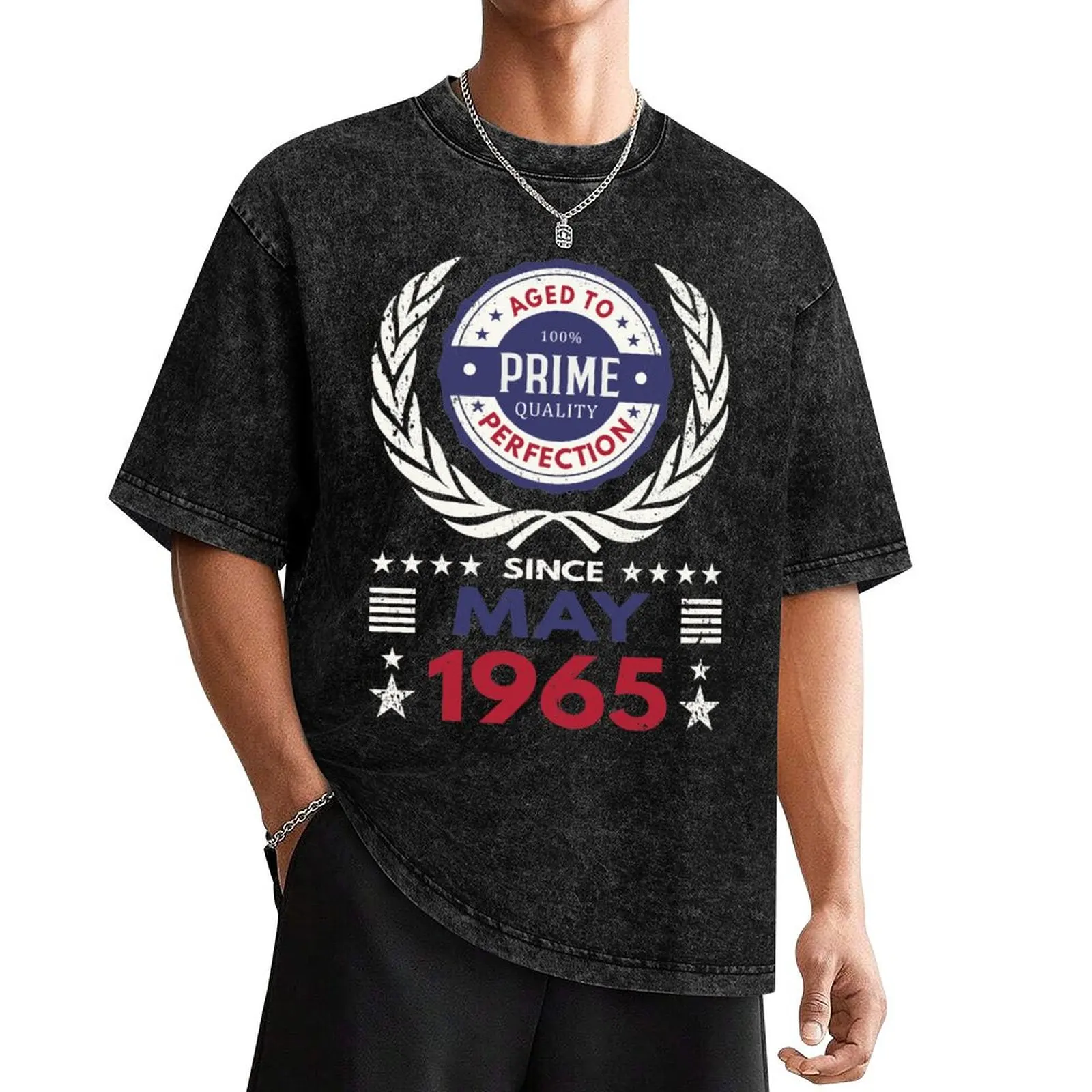 

Birthday Design - Aged to Perfection Prime Quality - May 1965 T-Shirt vintage graphic tee sports fans mens graphic t-shirts