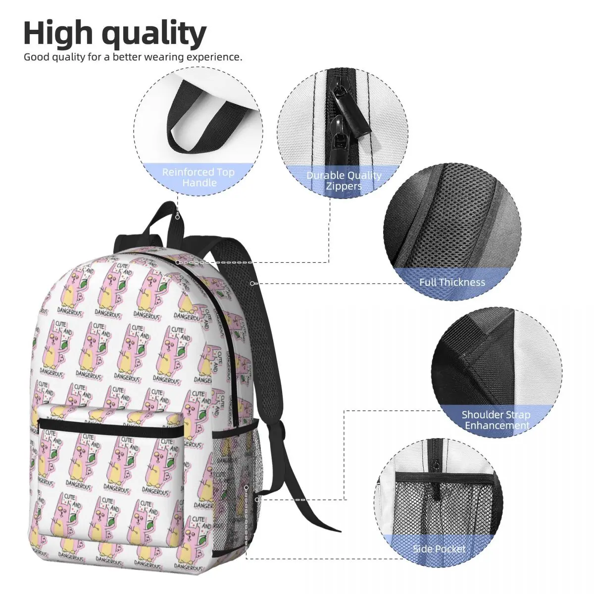 Cute And Dangerous Backpack Daypack Large Capacity Children BookBag School Bag Shoulder Bags for Men Women