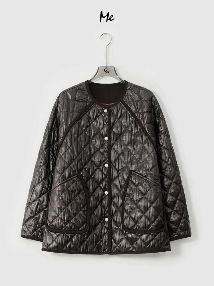 

Faionable Woolen Filled Cotton Jaet Mirror Surface Small Fraance ME【Home Yang】Mesa425 Long Sve round Ne Mid-Length