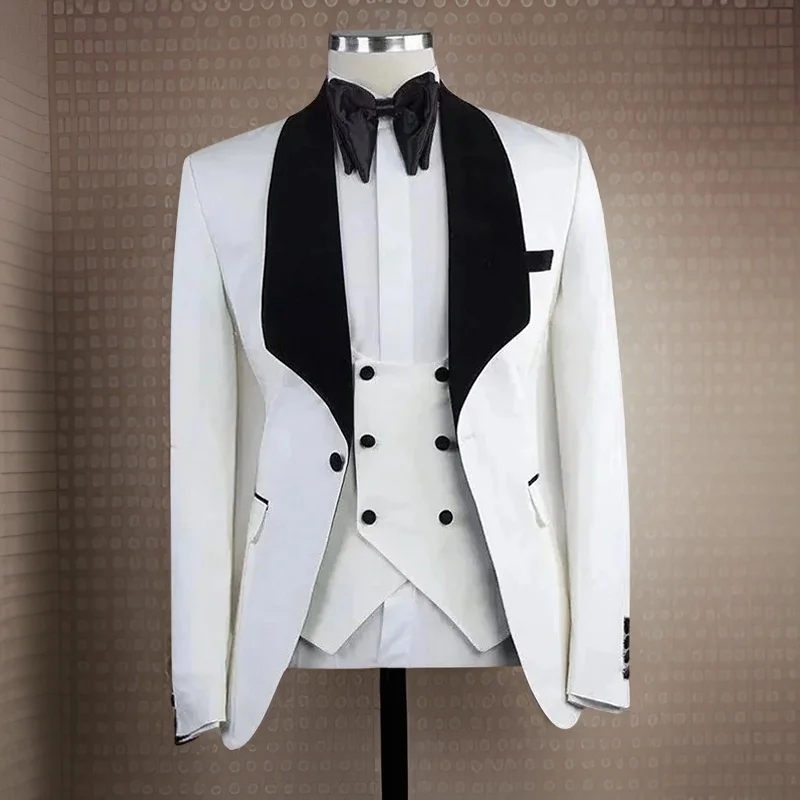 

Men's Suits 3 Pieces Slim Fit Wedding Formal Groom Tuxedo Custom Made Shawl Lapel African Fashion (Jacket + Vest + Pants) 2024