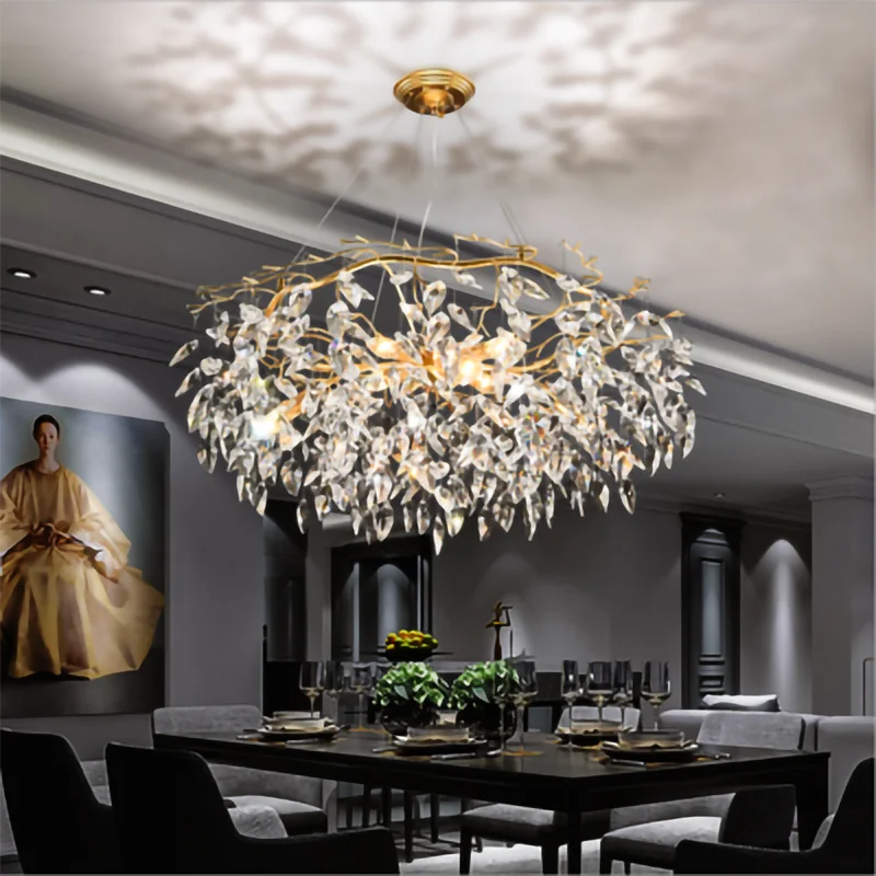 

Crystal Tree Branch Chandelier Nordic Luxury Pendant Lights Living Room Decor Chandelier Lighting Gold Palace Villa Lamp fixture