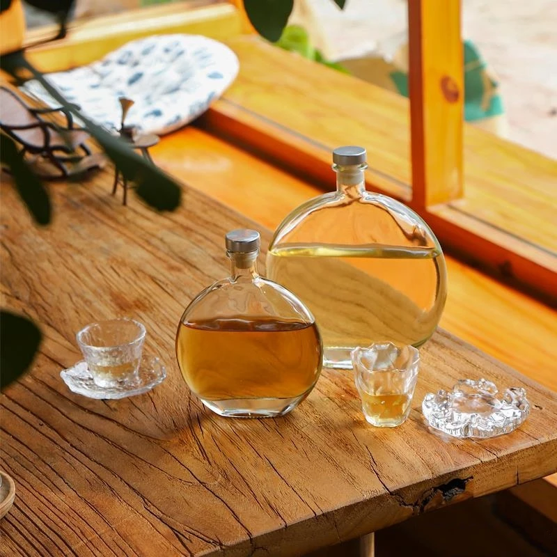Glass Vodka Bottle Whiskey Bottle Wine Whisky Fruit Wine Green Plum Wine Hip Flasks Espresso Coffee Bottle Flask for Alcohol