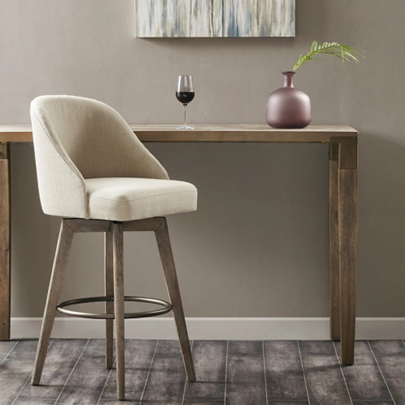 Madison Park Pearce Swivel Barstool - Elegant Simplicity with Reclaimed Grey Wood Legs & Matte Metal Footrest