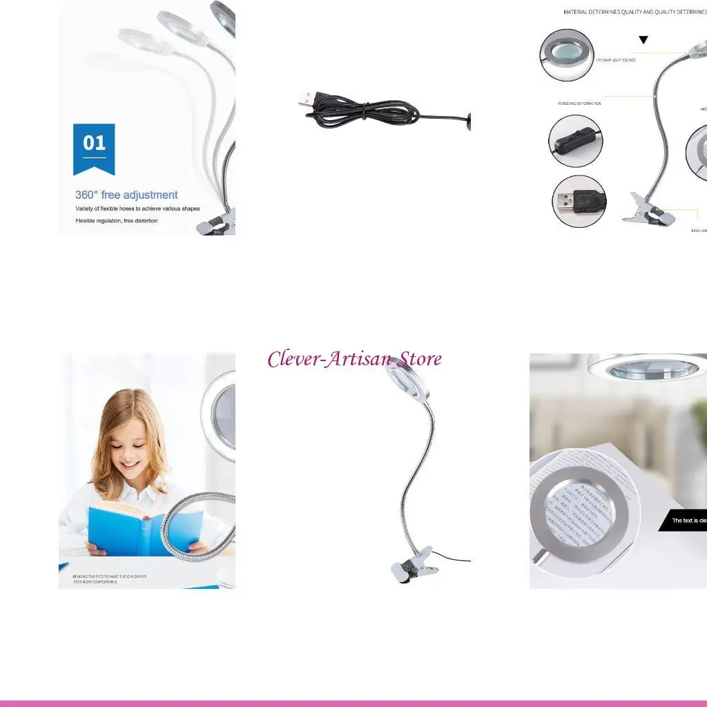 

E06B 8x LED Lighted 360° Adjustable Desk Magnifier Lens Makeup