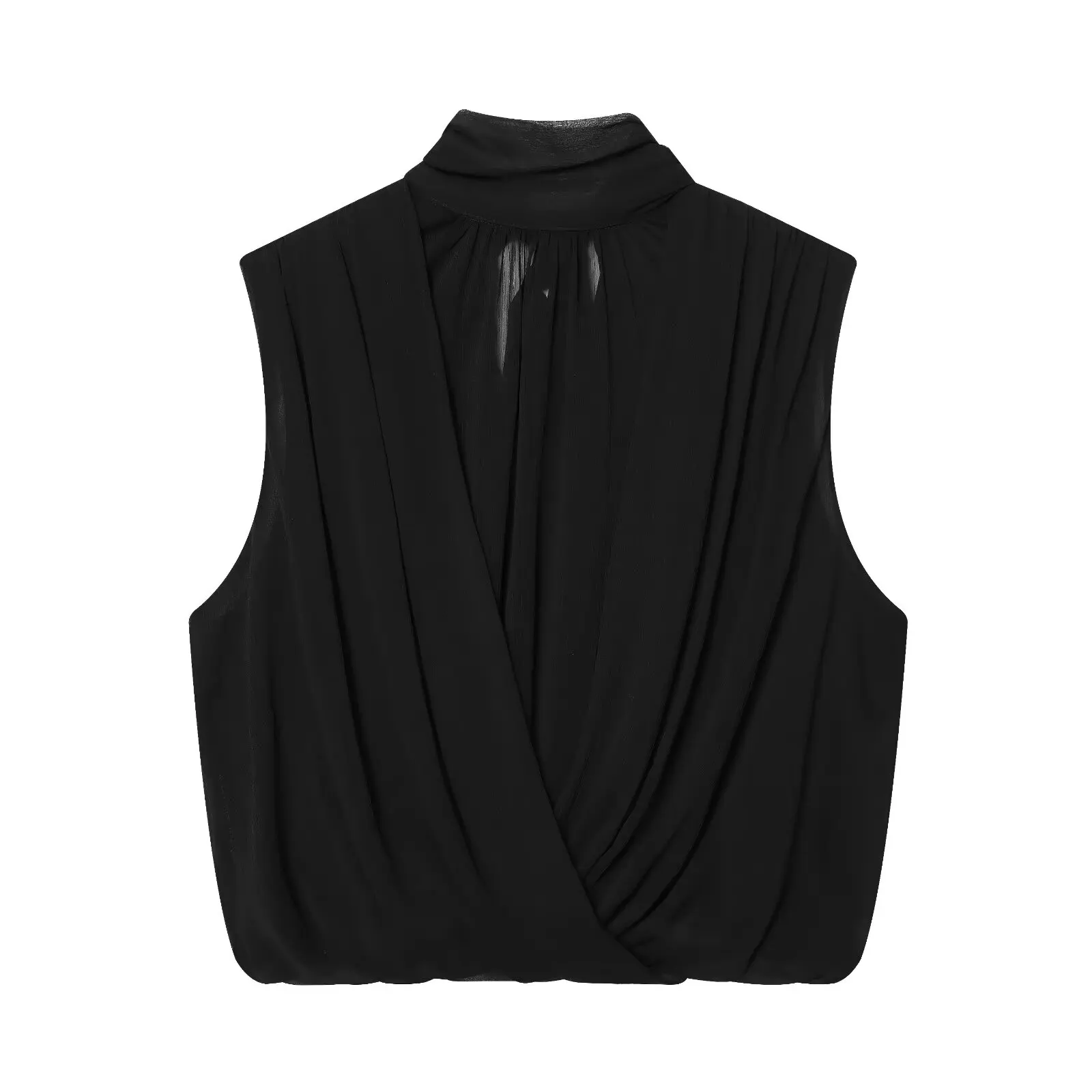 Women Draped Balloon Vest Shirt Summer  Female Turtleneck Sleeveless Tank Top Lady Chic Hight Street Crossover Puffed T shirt