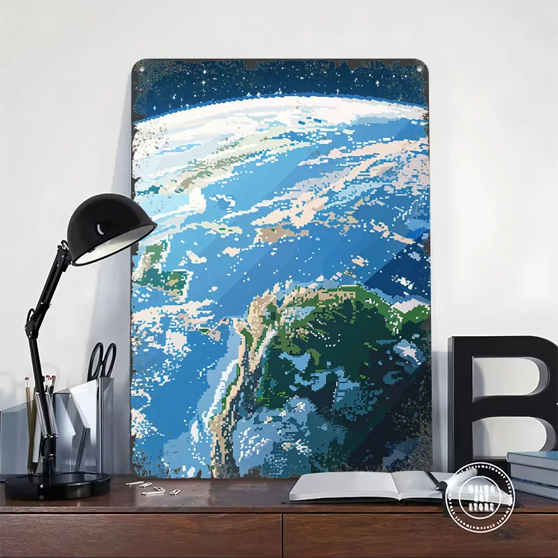 Earth From Space Personalized 3D Textured Metal Poster Wall Art Tinplate Sign for House Decor Room Home Decorations Wand Deko