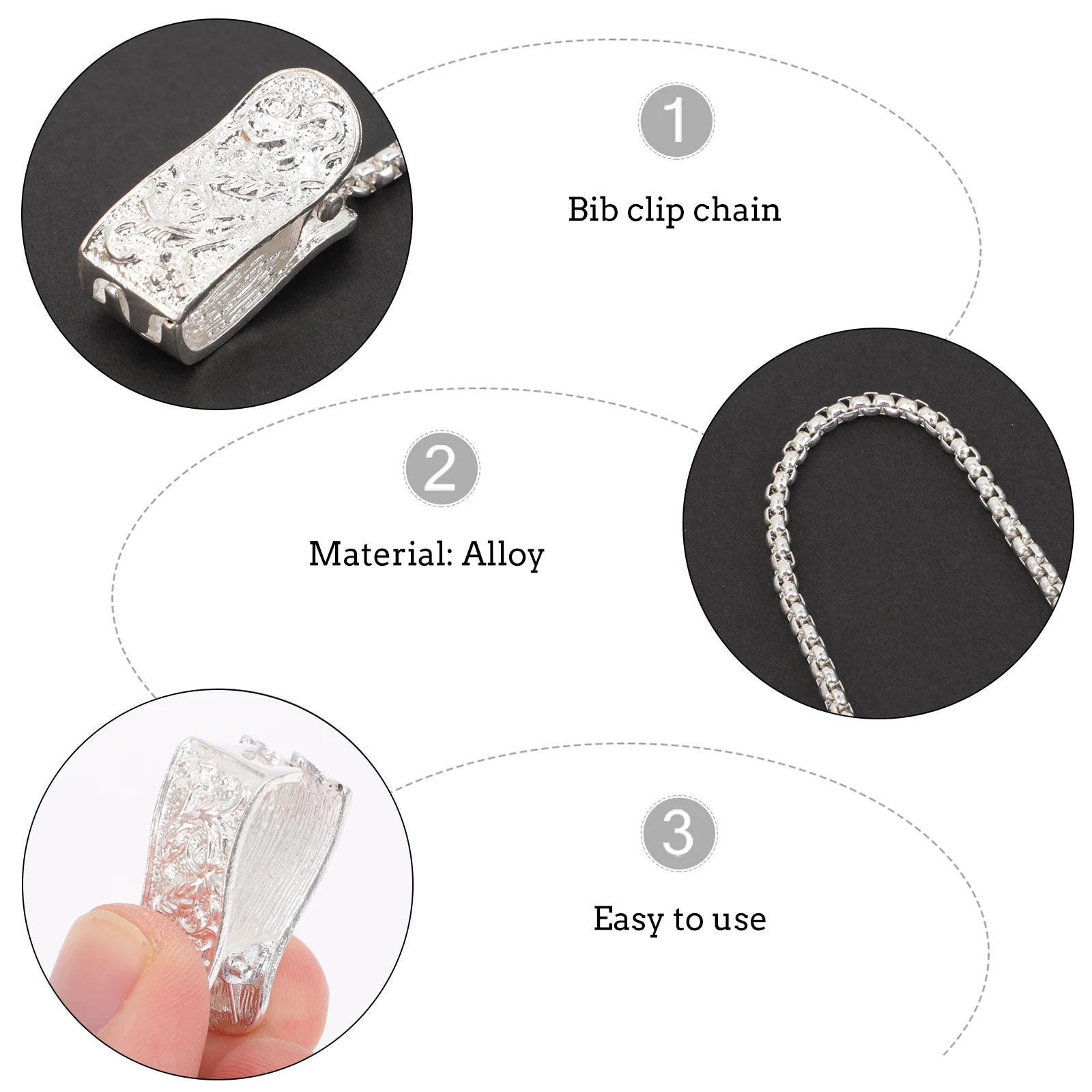 

Bib Holder Clips Metal Alloy Napkin Clip Chain Durable Corrosion Resistant Lightweight Sturdy Bibs Pacifier Zipper