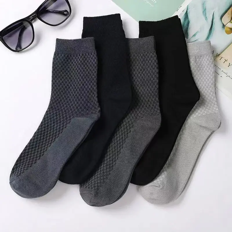 5Pairs/Lot Bamboo Fiber Men\'s Socks Classic Solid Color Business Stockings Summer Autumn Casual Men\'s Formal Socks Large EU38-45