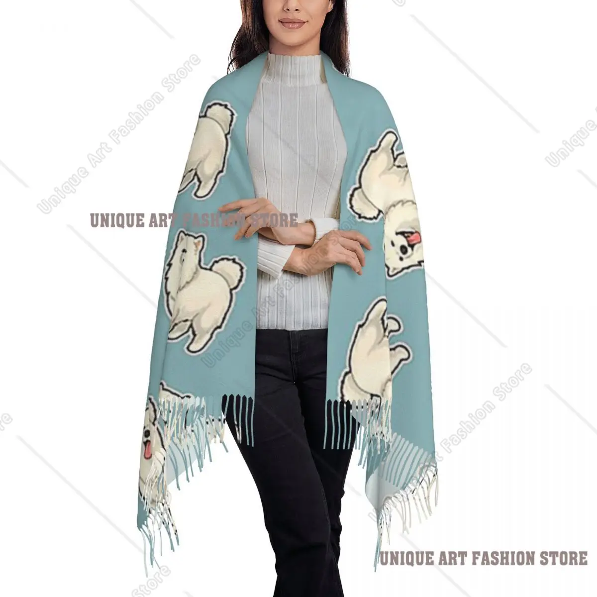 Samoyed Design For Dog Lovers Scarf Tassel Scarves Women Soft Warm Shawls and Wraps Large Fall Winter Shawl Wrap