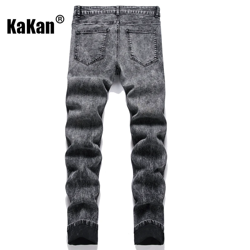 Kakan - New Men's Y2K Stir Fried Snowflake Jeans, Cloth Bag Elastic Small Leg Jeans Jeans, Jeans Man Brand