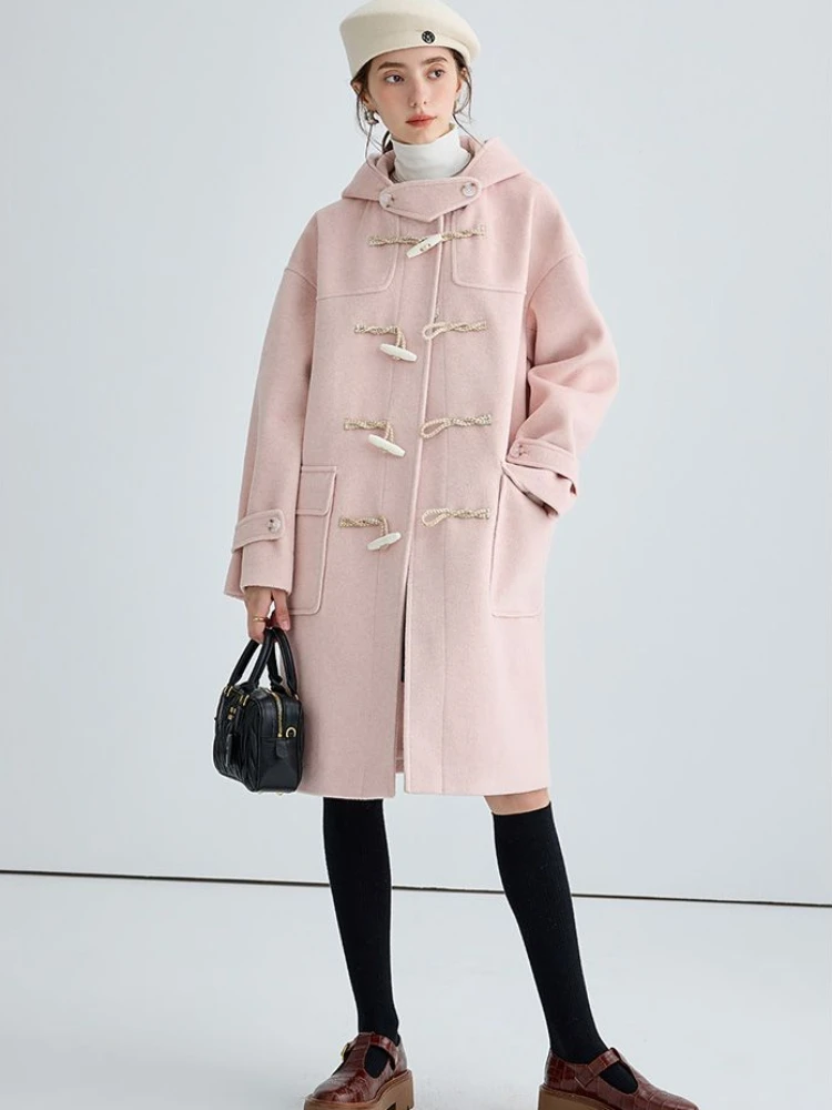 Misto con cappuccio Donna Hotsweet All-match Coreano Hepburn Style High Street Pulsante in corno Prevalente Hipster Temperamento Outwear Autunno