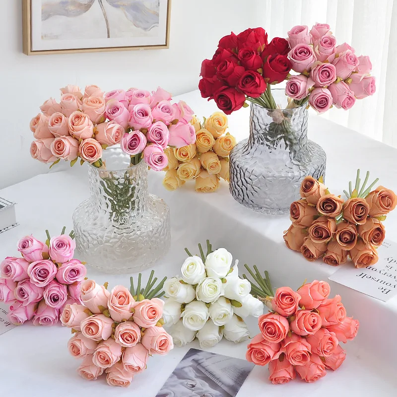 

12Pcs Artificial Silk Flower Rose Bridal Bouquet Wedding Decor Fake Flowers Roses Home Decoration Accessories Party Table Floral