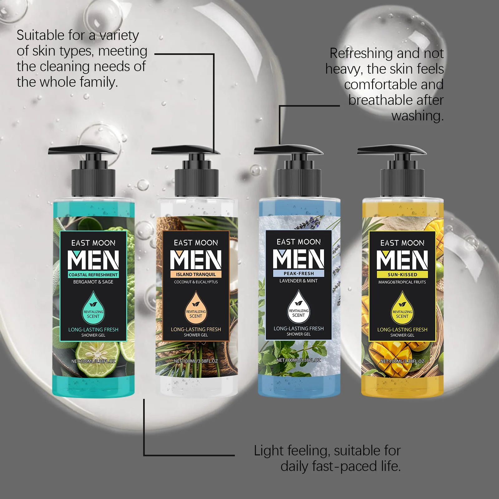 East Moon Men Lasting Fragrance Shower Gel Deeply Cleansing Remove Exfoliate Melanin Keep Smoothing Body Nourishing Shower Gels