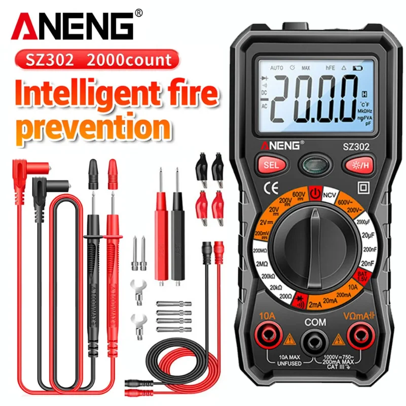 ANENG SZ302 Digital Automatic Tester NCV Detector Resistance Ohm Ammeter Capacitance Meter Multimeter AC/DC Votage Current