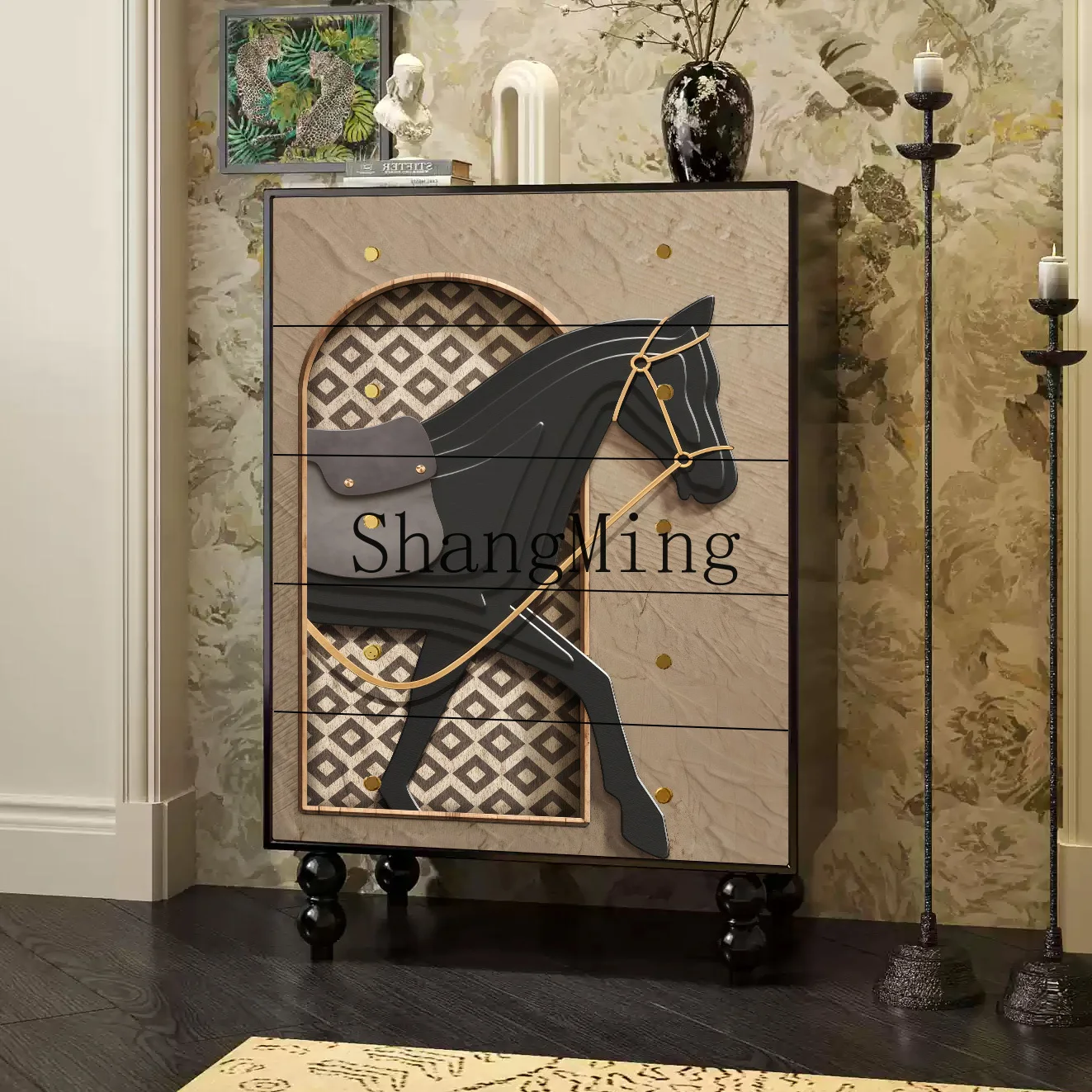 

CL light luxury solid wood chest cabinet, living room retro wall sofa side cabinet, bedroom cabinet storage storage cabinet