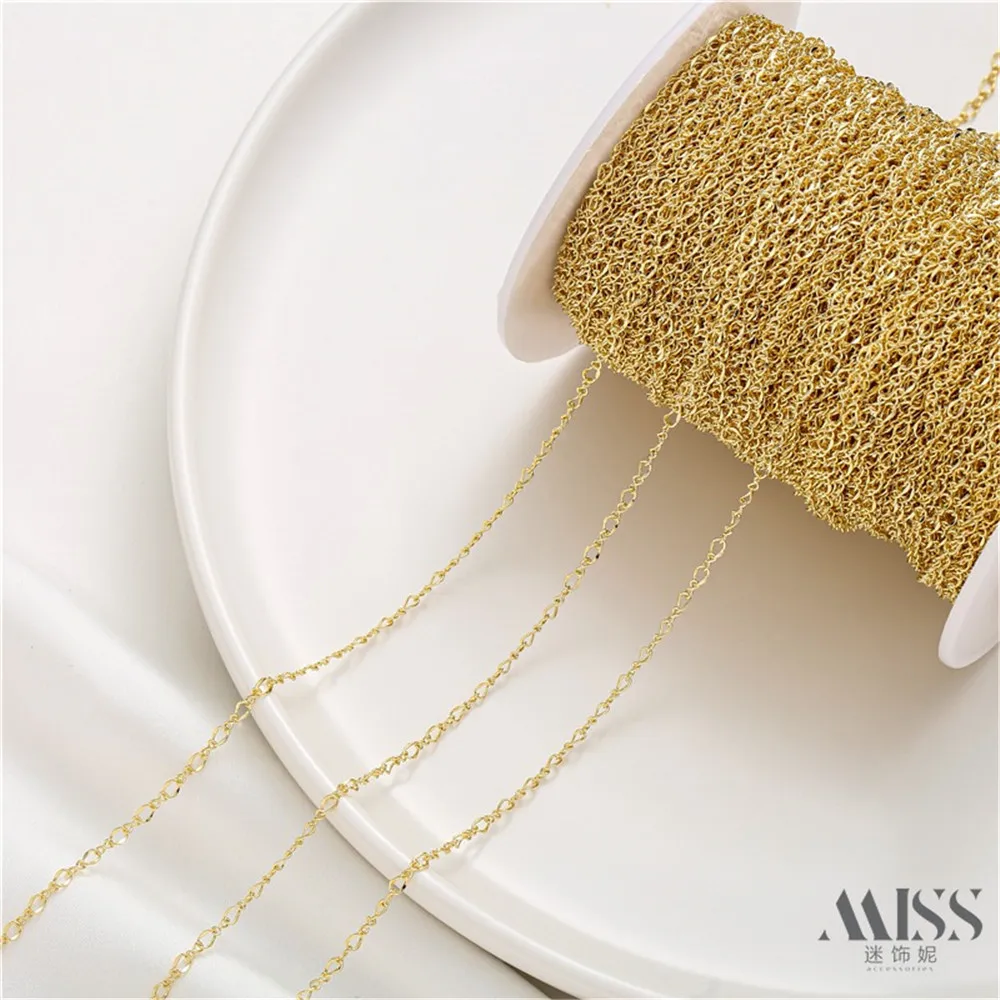 

14K Gold-plated 8-character Child Mother Chain Flat-pressed Twisted Chain Loose Chain DIY Necklace Bracelet Jewelry Accessories