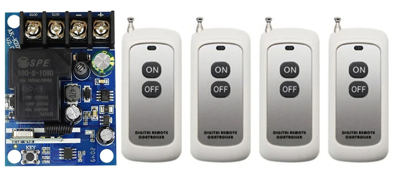 Беспроводной пульт дистанционного управления освещением, 433 МГц, 30 А, 12 В постоянного тока, 24 В, 48 В, 1 канал, релейный модуль приемника, передатчик для насоса/лампы/замка/вентилятора