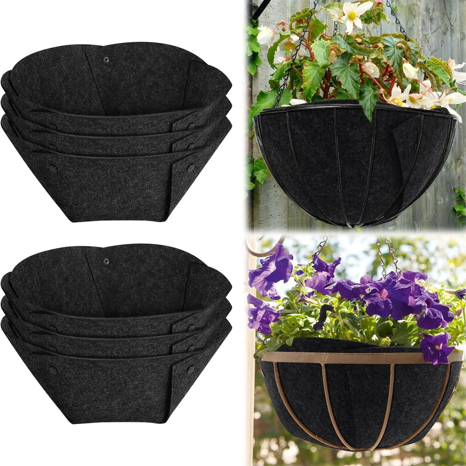 4/6PCS Fabric Flower Pots Woolen Felt Plant Grow Bags Black Breathable Non-Woven Fabric Pots for Potato Tomato and Vegetables