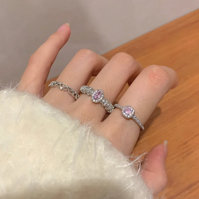 

VENTFILLE 925 Sterling Silver Geometry Pink Zircon Ring for Women Girl Banquet Shiny Opening Jewelry Dropshippipng Birthday Gift